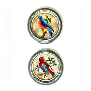 Vintage Aluminum Needlepoint Birds Motif In Ornate Frame Coasters